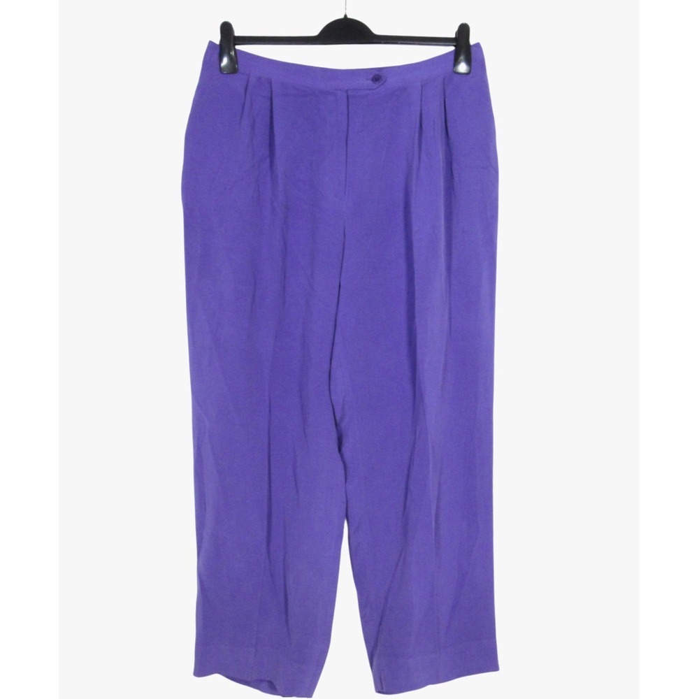 DRESS BARN PETITE Purple 100% SILK High-Rise STRAIGHT LEG Pleats PANTS Sz 18WP